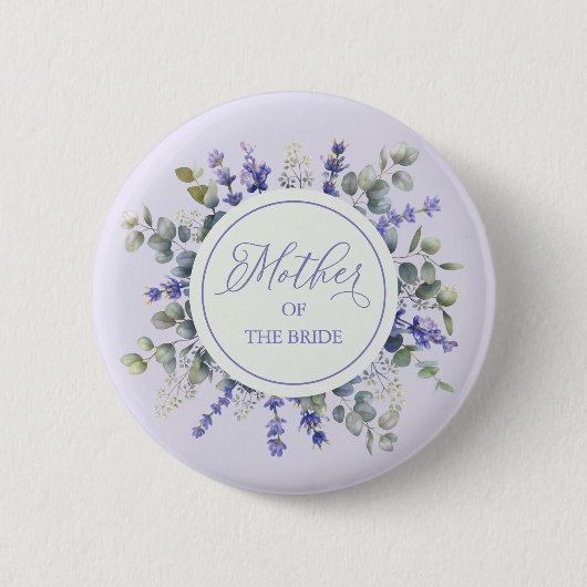 Badge Rond 5 Cm Mère De La Mariée Lavande Eucalyptus Cadre (Devant)