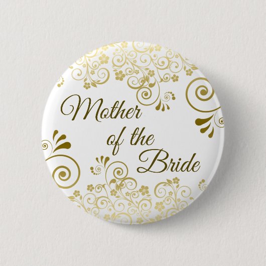 Badge Rond 5 Cm Mère de la mariée Ornate Gold Filigree Mariage (Devant)