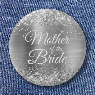 Badge Rond 5 Cm Mère de la mariée pailletée feuille d'argent