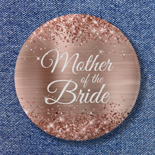 Badge Rond 5 Cm Mère de la mariée pailletée feuille rose or