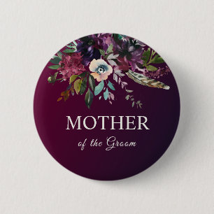 Badge Rond 5 Cm Mère Du Bouquet Floral Bourgogne Groom