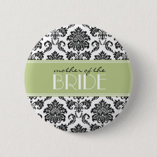 Badge Rond 5 Cm Mère du bouton de damassé de jeune mariée en sauge