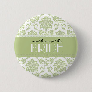 Badge Rond 5 Cm Mère du bouton de damassé de jeune mariée en sauge