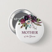 Badge Rond 5 Cm Mère Du Groom Bouquet Floral Bourgogne Blanc (Devant & derrière)
