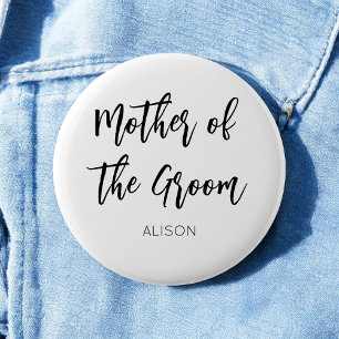 Badge Rond 5 Cm Mère du Marié Bouton de Mariage Noir Blanc