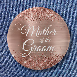Badge Rond 5 Cm Mère du Marié Pailleté Or Rose Feuille D'aluminium