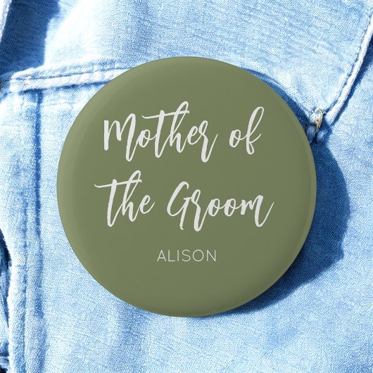 Badge Rond 5 Cm Mère du Marié Vert Blanc Bouton