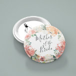 Badge Rond 5 Cm Mère florale de l'été<br><div class="desc">Identifiez les joueurs clés de votre douche nuptiale avec nos boutons floraux élégants et doucement chics. Bouton est doté d'une couronne florale aquarelle de pivoines roses,  de fleurs d'hydrangée blanche et de verdure botanique avec "mère du marié" inscrit à l'intérieur en écriture manuscrite.</div>