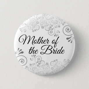 Badge Rond 5 Cm Mère mariage de la mariée Silver Floral Filigree