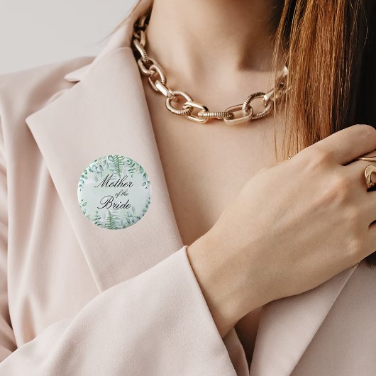 Badge Rond 5 Cm Mère mariée eucalyptus verdure bois