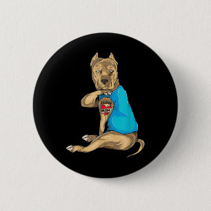 Badge Rond 5 Cm Mères Jour Cadeaux Drôle Chien Pitbull I Love Mama