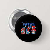 Badge Rond 5 Cm Merica Gnomes USA Drapeau Feu d'artifice Memorial  (Devant & derrière)