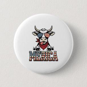Badge Rond 5 Cm Merica Graphique de gravure vintage vache patrioti