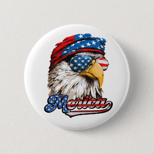 Badge Rond 5 Cm Merica Mullet Eagle, 4 juillet, fête de l'indépend