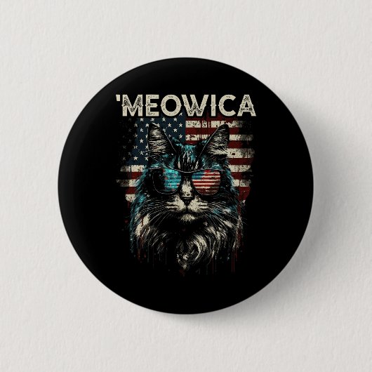 Badge Rond 5 Cm Merica Patriotique Maine Coon Chat (Devant)