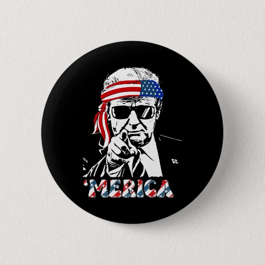 Badge Rond 5 Cm Merica Trump 4 juillet heureux Trump Drapeau améri (Devant)