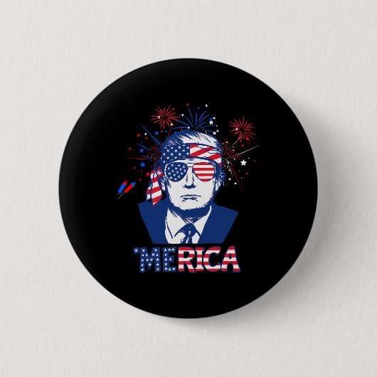 Badge Rond 5 Cm Merica Trump 4 juillet heureux Trump Drapeau améri (Devant)