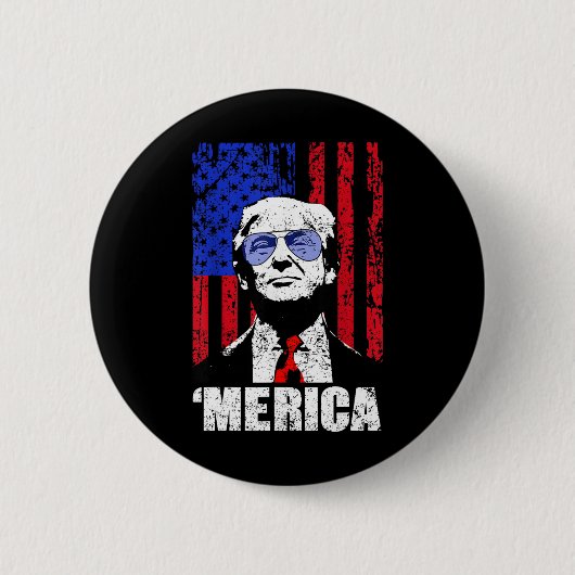 Badge Rond 5 Cm Merica Trump 4 juillet heureux Trump Drapeau améri (Devant)