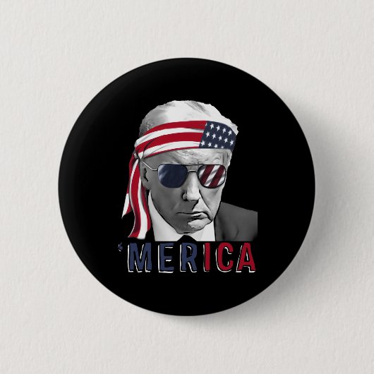 Badge Rond 5 Cm Merica Trump 4 juillet heureux Trump Drapeau améri (Devant)