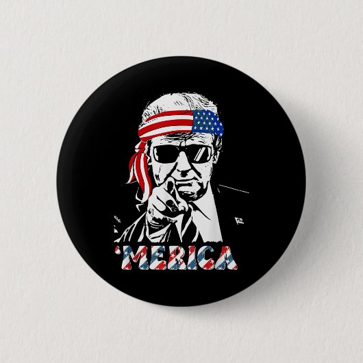 Badge Rond 5 Cm Merica Trump 4 juillet heureux Trump Drapeau améri (Devant)