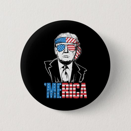 Badge Rond 5 Cm Merica Trump 4 juillet heureux Trump Drapeau améri (Devant)
