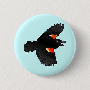 Badge Rond 5 Cm Merle à ailes rouges volant
