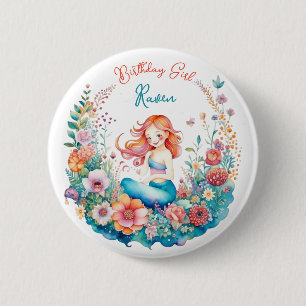 Badge Rond 5 Cm Mermaid Fille à thème Anniversaire