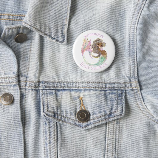 Badge Rond 5 Cm Mermaid Future Maman Baby shower. Sous La Mer. (En situation)