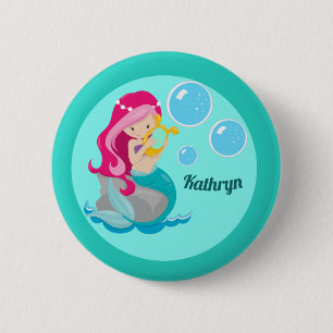 Badge Rond 5 Cm Mermaid Girl mignonne Personnalisé Monogramme Enfa