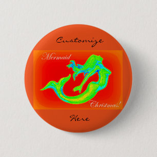 Badge Rond 5 Cm mermaid noël rouge