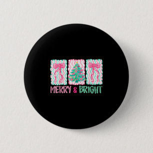 Badge Rond 5 Cm Merry & Bright Coquette Préparatoire Bow Noël