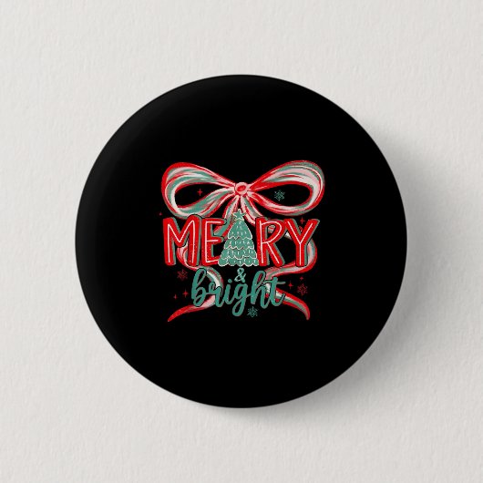 Badge Rond 5 Cm Merry & Bright Tree Coquette Bow Retro Holiday (Devant)