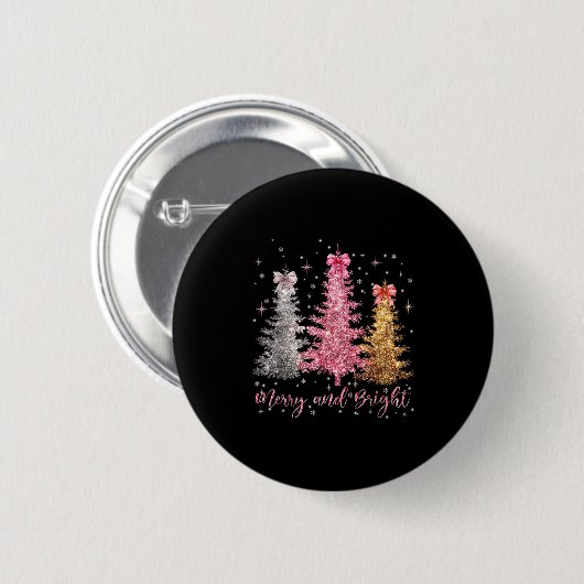 Badge Rond 5 Cm Merry And Bright Santa Christmas Tree Lights Pajam (Devant & derrière)