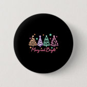 Badge Rond 5 Cm Merry And Bright Tree Neon Christmas (Devant)