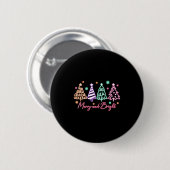 Badge Rond 5 Cm Merry And Bright Tree Neon Christmas (Devant & derrière)