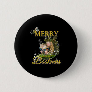 Badge Rond 5 Cm Merry Bookmas' souris de Noël victoriennes bibliop