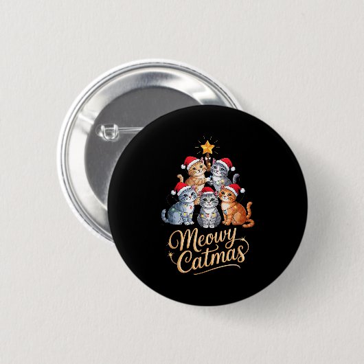 Badge Rond 5 Cm Merry Catmas Funny Christmas Tree Matching Meowy X (Devant & derrière)