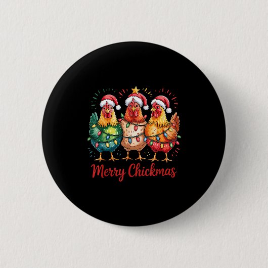 Badge Rond 5 Cm Merry Chickmas Christmas Chicken Santa Hat Chicken (Devant)