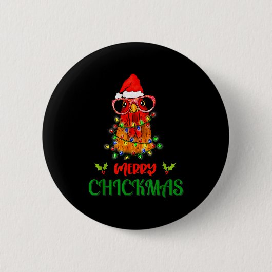 Badge Rond 5 Cm Merry Chickmas Ornament Lights Chicken Farmer Chri (Devant)