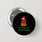 Badge Rond 5 Cm Merry Chickmas Ornament Lights Chicken Farmer Chri (Devant & derrière)