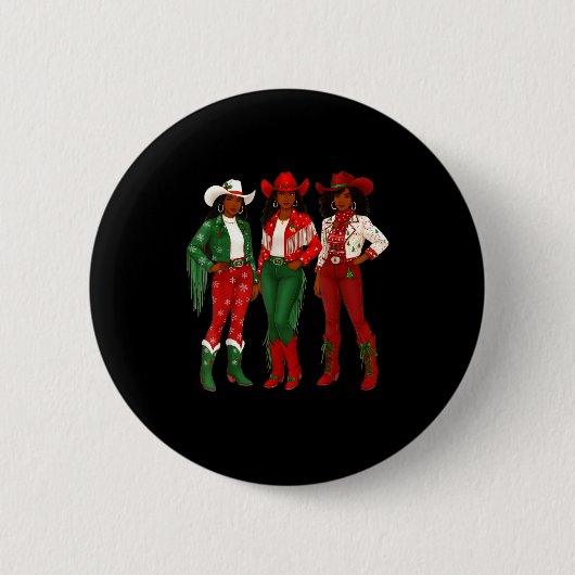 Badge Rond 5 Cm Merry Christmas African American Afro Cowgirl West (Devant)