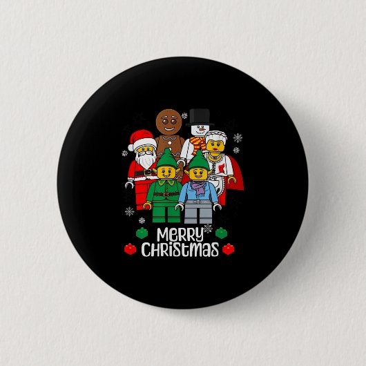 Badge Rond 5 Cm Merry Christmas Building Bricks Santa Elf Snowman (Devant)