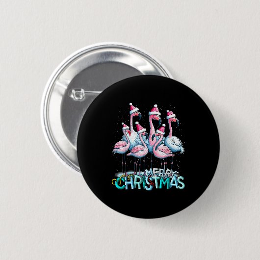 Badge Rond 5 Cm Merry Christmas Flamingo Squad Trocal Style (Devant & derrière)