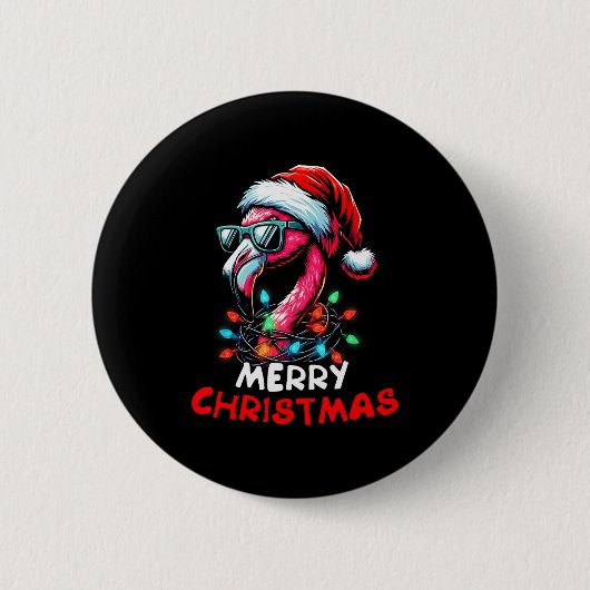Badge Rond 5 Cm Merry Christmas Hat Santa Flamingo Christmas Light (Devant)