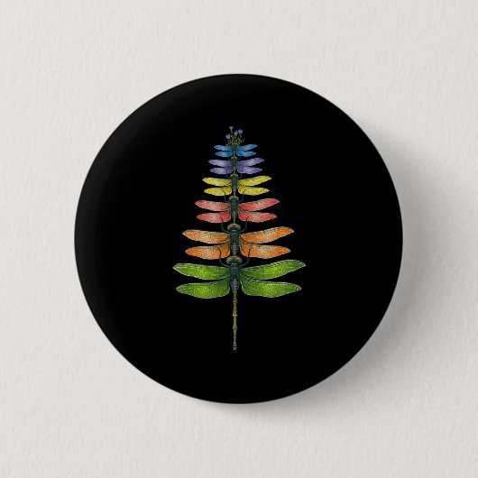 Badge Rond 5 Cm Merry Christmas Insect Dragonfly Xmas Tree (Devant)