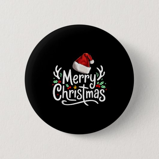 Badge Rond 5 Cm Merry Christmas Lights Red Santa Hat Xmas Family (Devant)