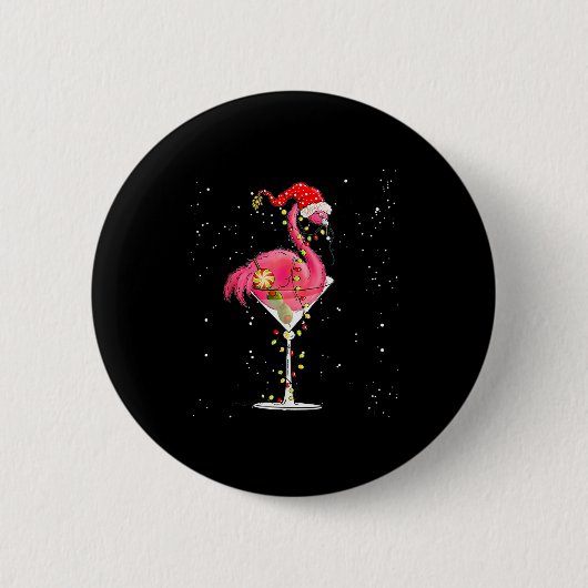Badge Rond 5 Cm Merry Christmas Nk Flamingo Wine Drinking Lights X (Devant)