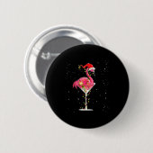 Badge Rond 5 Cm Merry Christmas Nk Flamingo Wine Drinking Lights X (Devant & derrière)