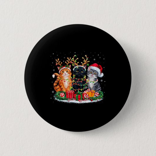 Badge Rond 5 Cm Merry Christmas Santa Cat Light Gorgeous Reindeer (Devant)