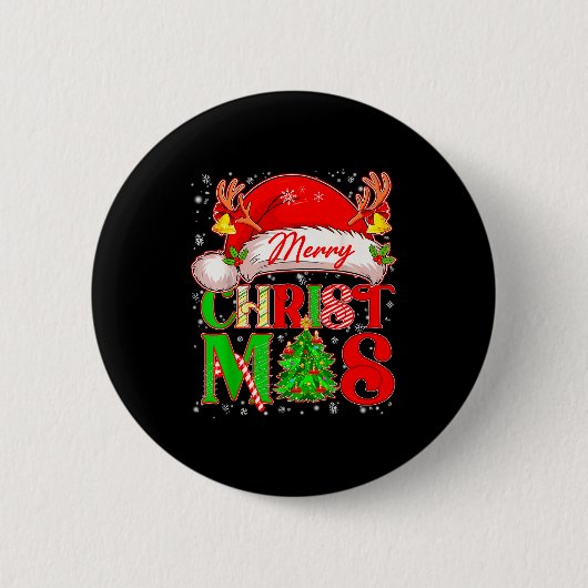 Badge Rond 5 Cm Merry Christmas Santa Hat Family Matching Pajamas (Devant)